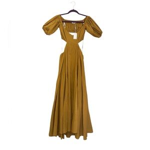 NWT Chakeris Charleston Yellow Flowy Cut out Maxi Dress Off the Shoulder Size S